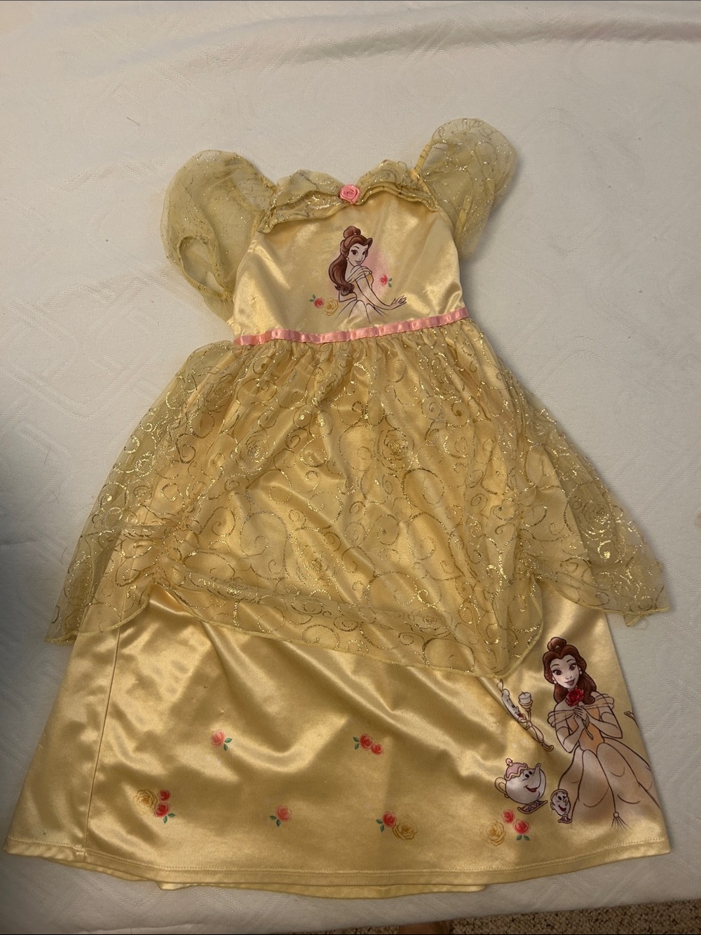 Disney Yellow Belle-Inspired Girls Nightgown with Pink Accents